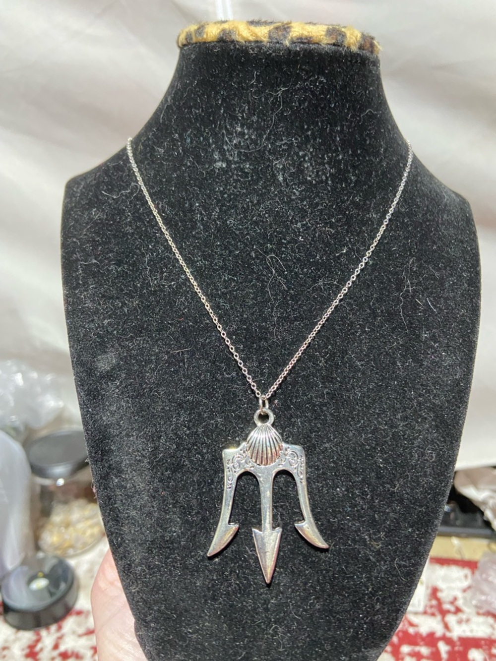 Silver-Tone Trident Pendant Necklace - Women's Jewelry
